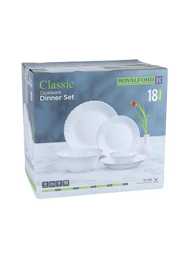 Royalford Royalford 18 Piece Classic Opalware Dinner Set | Includes Dinner, Deep and Dessert Plates and Serving Bowls | Dishwasher-Safe, Freezer and Microwave Safe |  Chip-Resistant and Food-Grade/ White WHITE  - Image 4