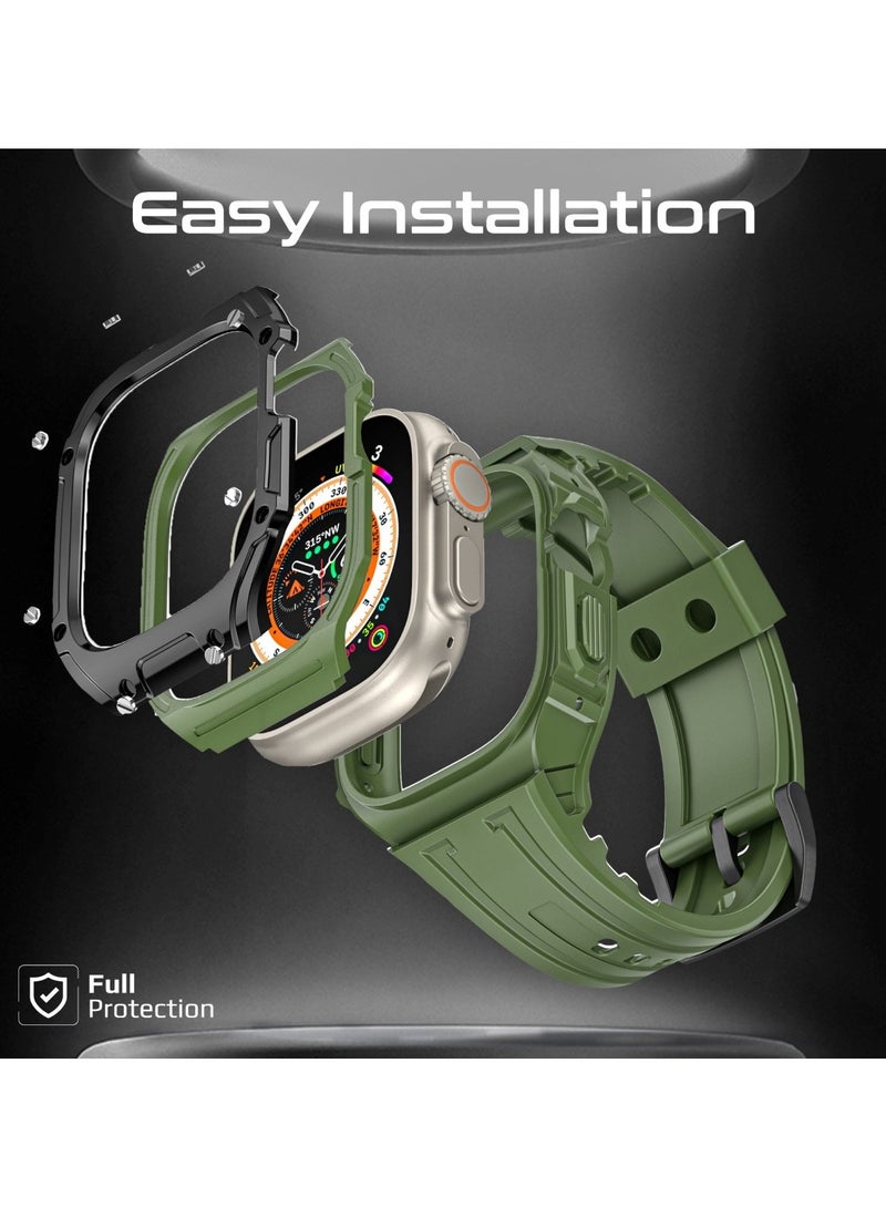 PROMATE - Durable Apple Watch Case and Band with Maximum Protection, Ergonomic Adjustable Fit, Shock-Resistant Materials, Sweat-Resistant Build, and Secure Stainless-Steel Buckle for Apple Watch Ultra 1 And 2 - CaseBand Midnight Green - Image 1