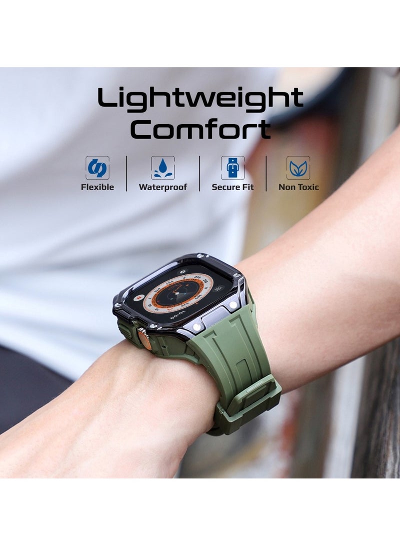PROMATE - Durable Apple Watch Case and Band with Maximum Protection, Ergonomic Adjustable Fit, Shock-Resistant Materials, Sweat-Resistant Build, and Secure Stainless-Steel Buckle for Apple Watch Ultra 1 And 2 - CaseBand Midnight Green - Image 1