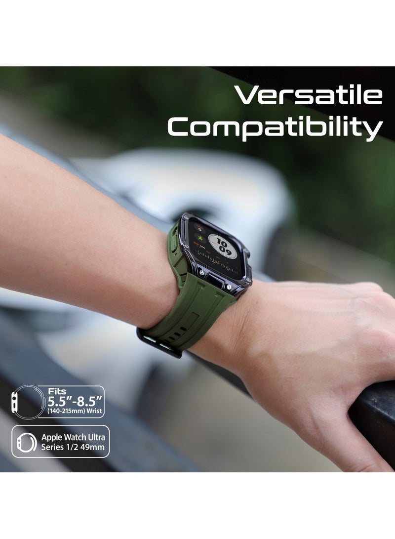 PROMATE - Durable Apple Watch Case and Band with Maximum Protection, Ergonomic Adjustable Fit, Shock-Resistant Materials, Sweat-Resistant Build, and Secure Stainless-Steel Buckle for Apple Watch Ultra 1 And 2 - CaseBand Midnight Green - Image 1