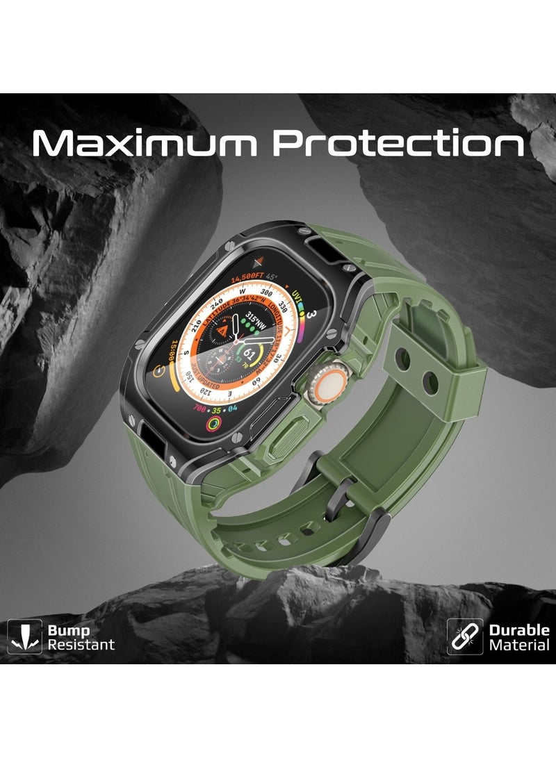 PROMATE - Durable Apple Watch Case and Band with Maximum Protection, Ergonomic Adjustable Fit, Shock-Resistant Materials, Sweat-Resistant Build, and Secure Stainless-Steel Buckle for Apple Watch Ultra 1 And 2 - CaseBand Midnight Green - Image 1