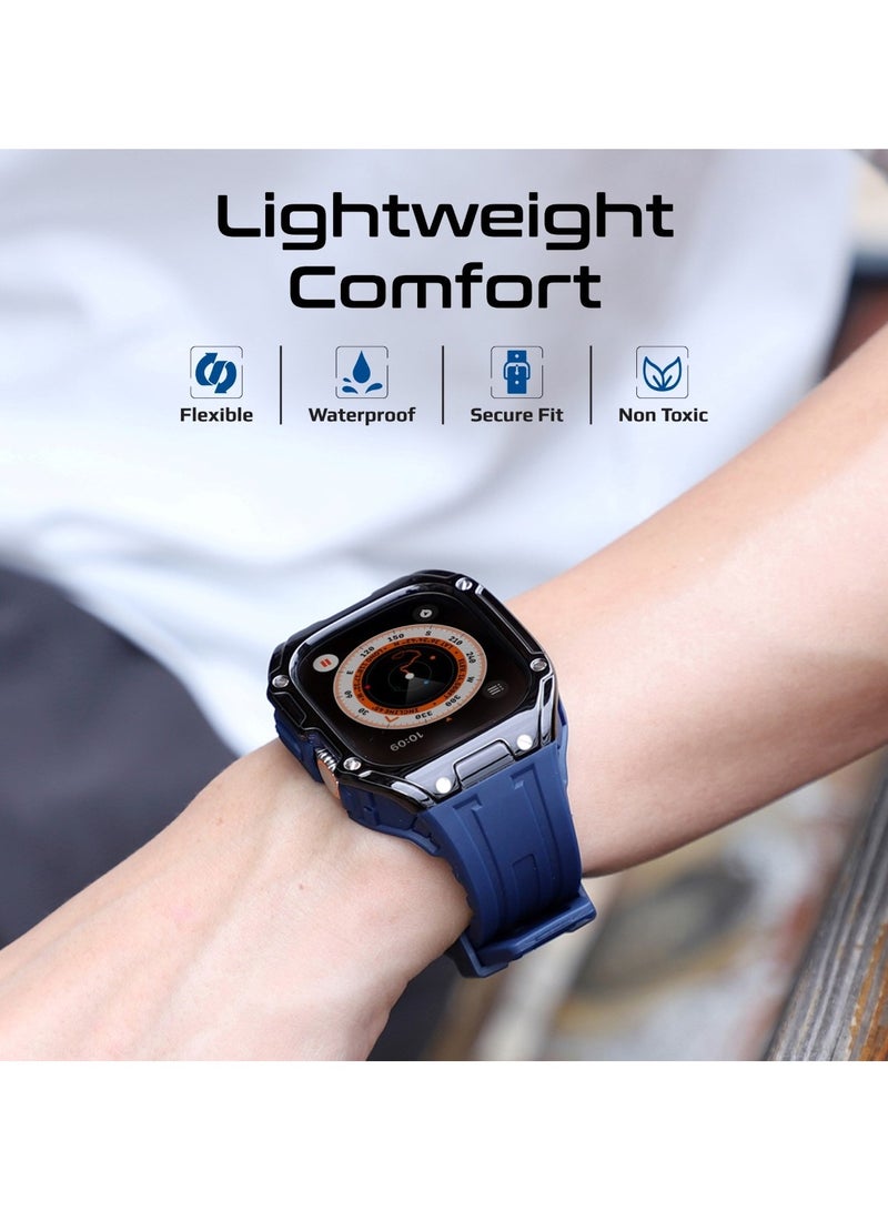 PROMATE - Durable Apple Watch Case and Band with Maximum Protection, Ergonomic Adjustable Fit, Shock-Resistant Materials, Sweat-Resistant Build, and Secure Stainless-Steel Buckle for Apple Watch Ultra 1 And 2 - CaseBand Blue - Image 1