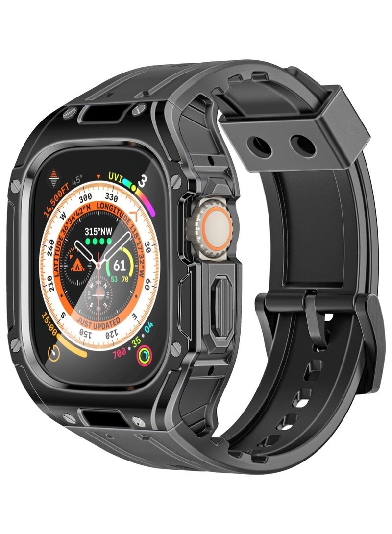 بروميت Durable Apple Watch Case and Band with Maximum Protection, Ergonomic Adjustable Fit, Shock-Resistant Materials, Sweat-Resistant Build, and Secure Stainless-Steel Buckle for Apple Watch Ultra 1 And 2 - CaseBand Black - Image 1