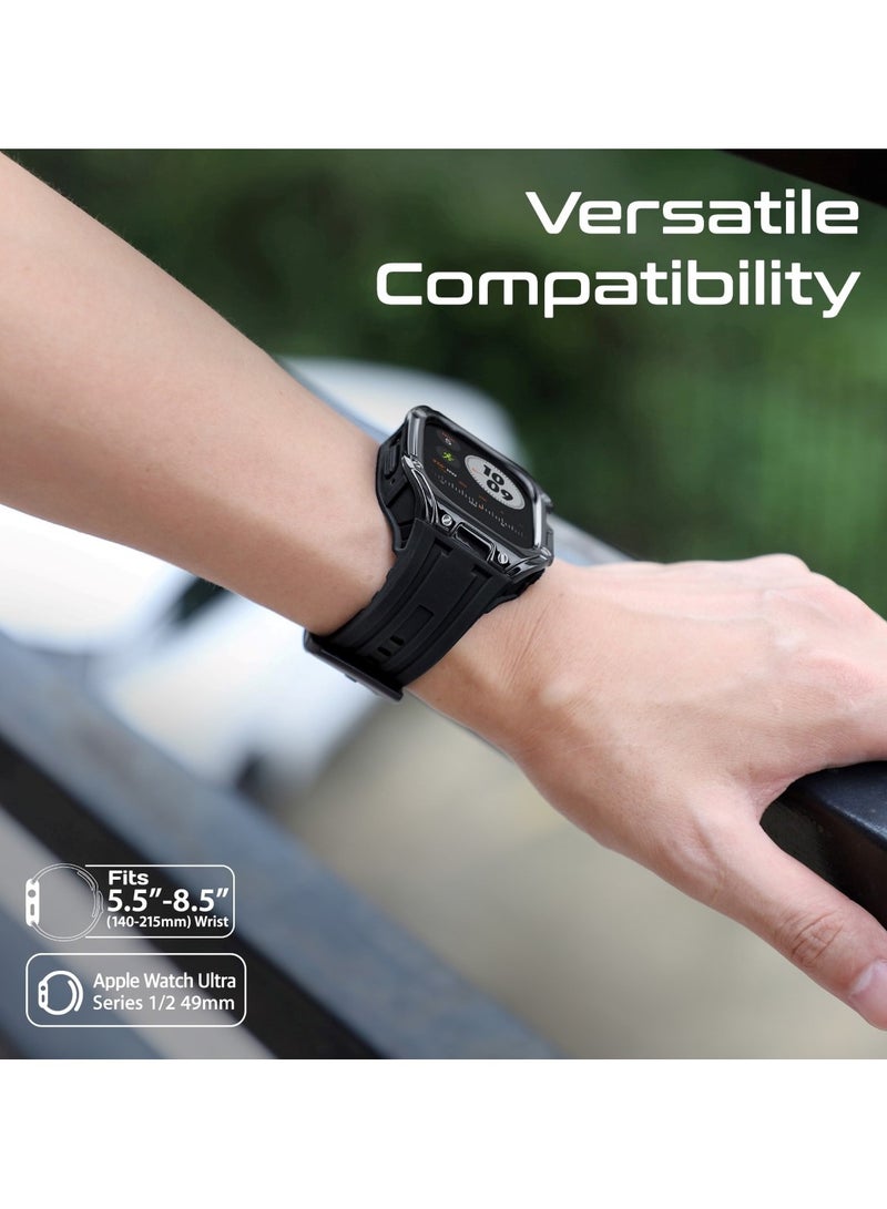 بروميت Durable Apple Watch Case and Band with Maximum Protection, Ergonomic Adjustable Fit, Shock-Resistant Materials, Sweat-Resistant Build, and Secure Stainless-Steel Buckle for Apple Watch Ultra 1 And 2 - CaseBand Black - Image 4
