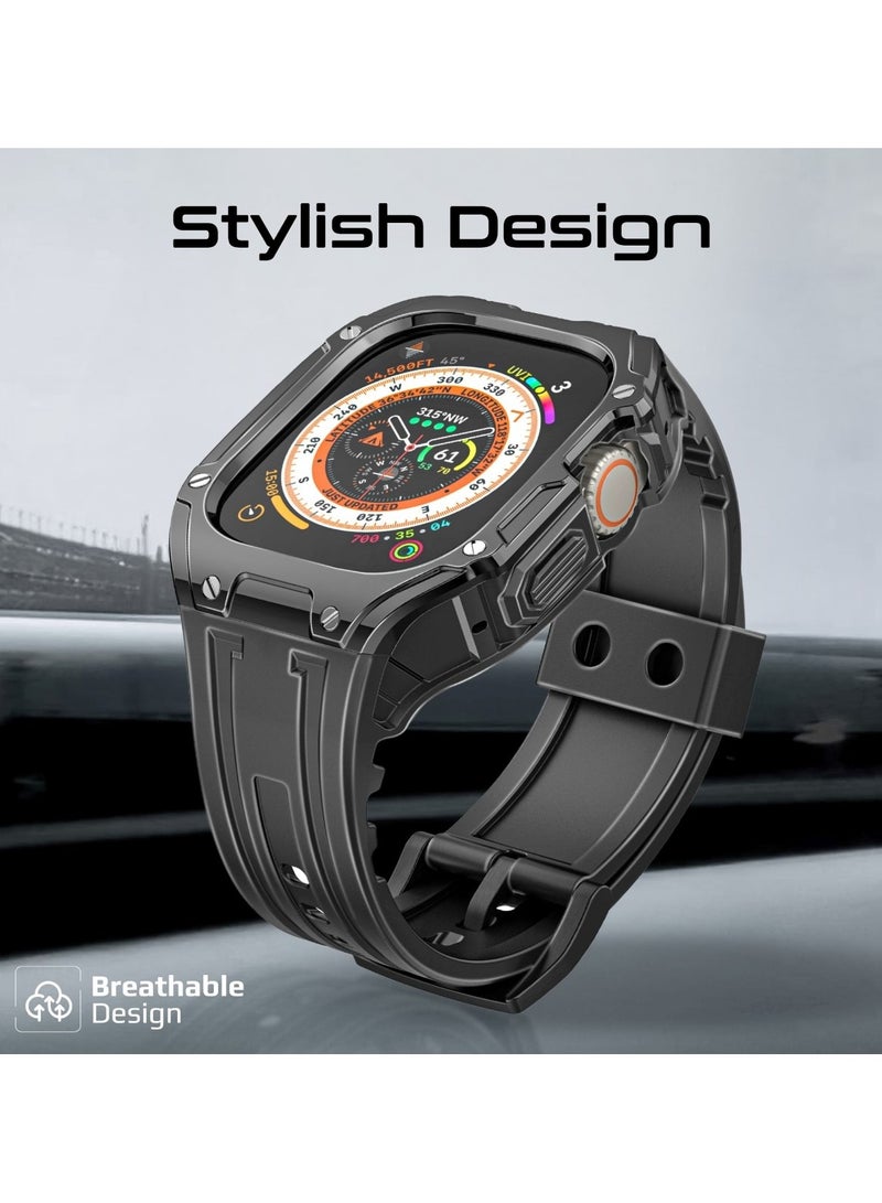بروميت Durable Apple Watch Case and Band with Maximum Protection, Ergonomic Adjustable Fit, Shock-Resistant Materials, Sweat-Resistant Build, and Secure Stainless-Steel Buckle for Apple Watch Ultra 1 And 2 - CaseBand Black - Image 2
