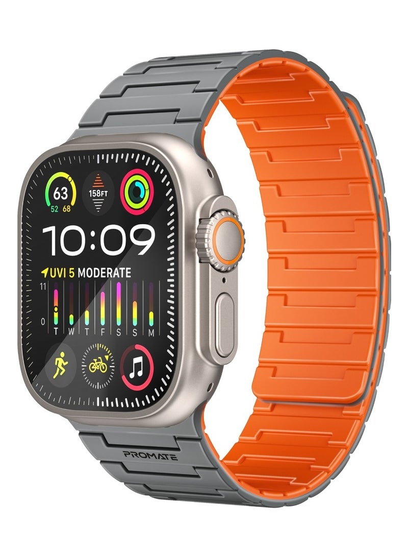 بروميت Magnetic Apple Watch Band with Powerful N52+ Magnets, UV-Coated Silicone, Compatible with All Apple Watch Sizes and Series Including Ultra 1–2, Sweat-Resistant, Adjustable Fit, Luxurious Design, MagBand-MS Grey  - Image 1