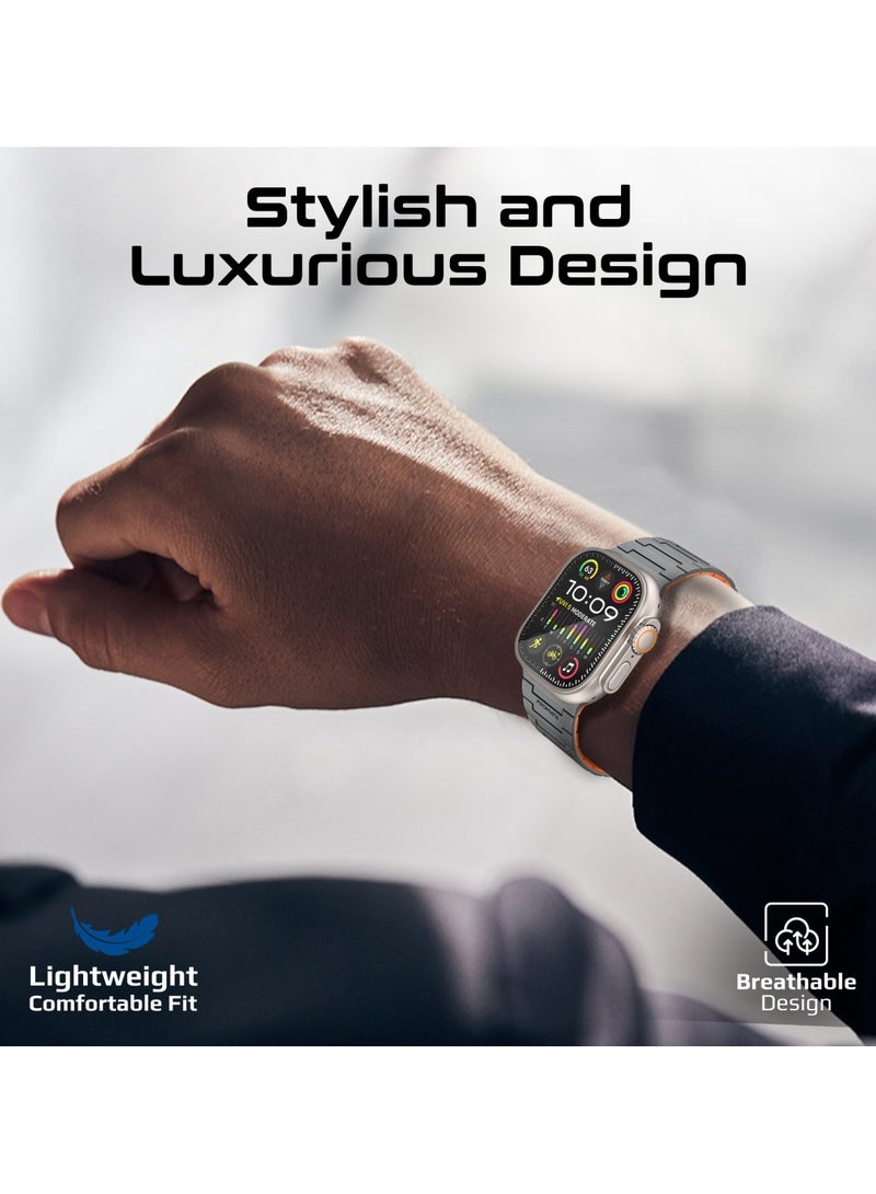 بروميت Magnetic Apple Watch Band with Powerful N52+ Magnets, UV-Coated Silicone, Compatible with All Apple Watch Sizes and Series Including Ultra 1–2, Sweat-Resistant, Adjustable Fit, Luxurious Design, MagBand-MS Grey  - Image 3