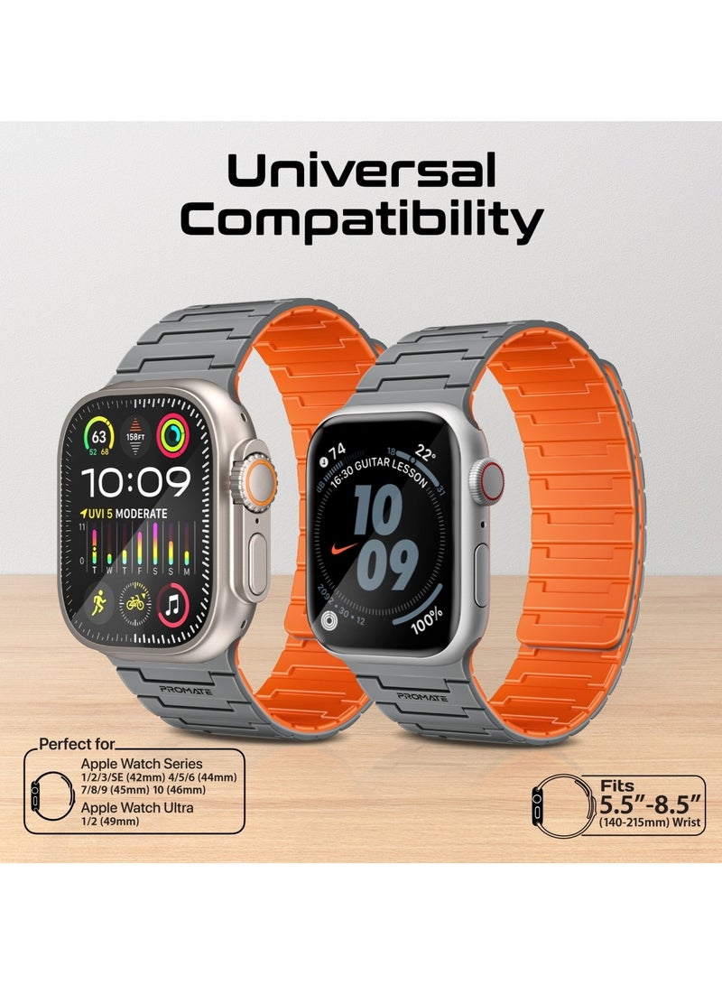 بروميت Magnetic Apple Watch Band with Powerful N52+ Magnets, UV-Coated Silicone, Compatible with All Apple Watch Sizes and Series Including Ultra 1–2, Sweat-Resistant, Adjustable Fit, Luxurious Design, MagBand-MS Grey  - Image 5