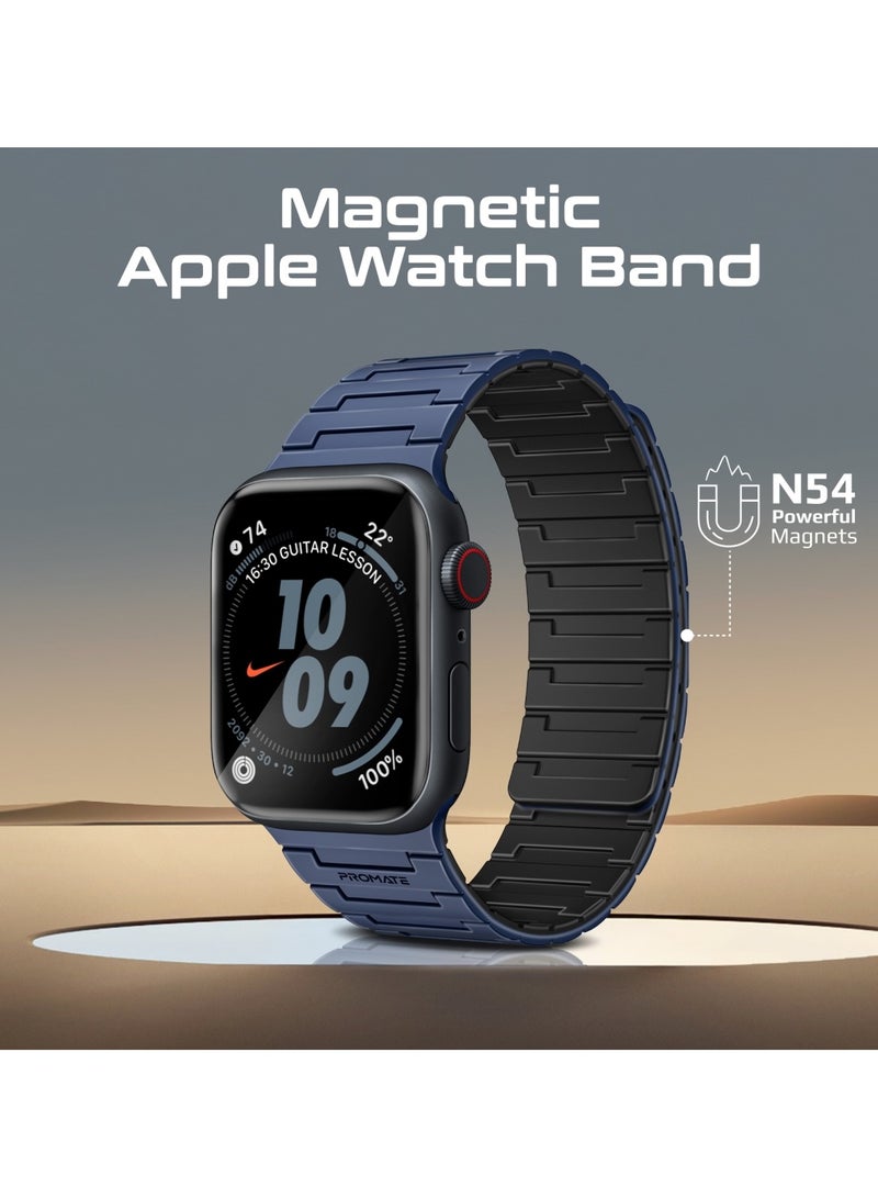 PROMATE Magnetic Apple Watch Band with Powerful N52+ Magnets, UV-Coated Silicone, Compatible with All Apple Watch Sizes and Series Including Ultra 1–2, Sweat-Resistant, Adjustable Fit, Luxurious Design, MagBand-MS Navy Blue  - Image 2