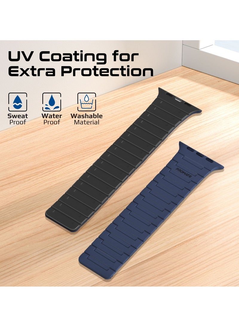 PROMATE Magnetic Apple Watch Band with Powerful N52+ Magnets, UV-Coated Silicone, Compatible with All Apple Watch Sizes and Series Including Ultra 1–2, Sweat-Resistant, Adjustable Fit, Luxurious Design, MagBand-MS Navy Blue  - Image 4