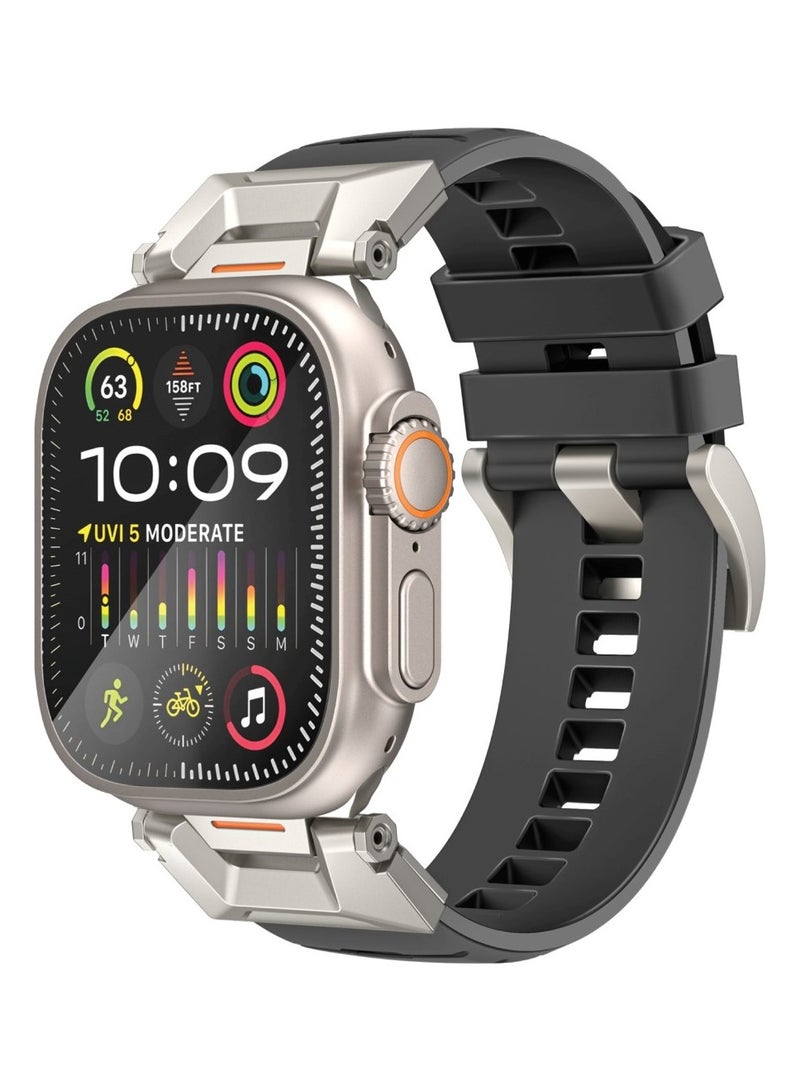 PROMATE Stylish Mechanical and Sporty Design Apple Watch Band with Flexible Multi-Hole Strap and Premium FKM Fluoro-Rubber, Universal Compatibility with All Apple Watch Sizes and Series, Long-Lasting Durability- SilicaBand-Pro Black - Image 1