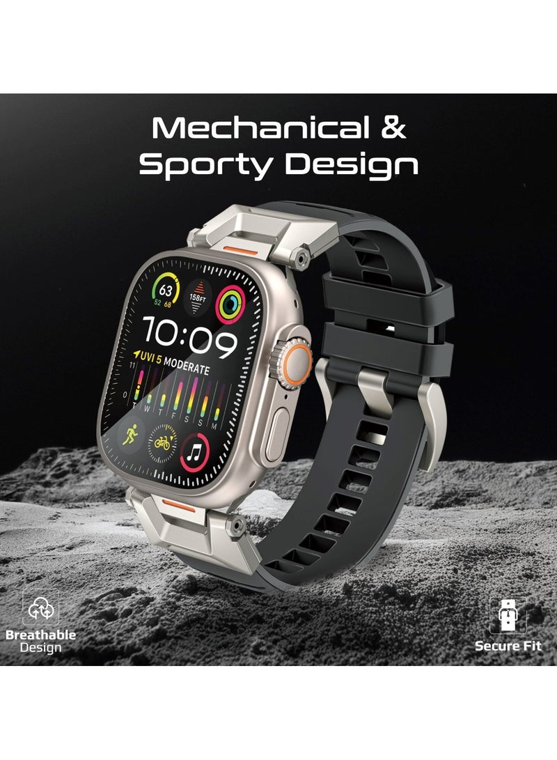 PROMATE Stylish Mechanical and Sporty Design Apple Watch Band with Flexible Multi-Hole Strap and Premium FKM Fluoro-Rubber, Universal Compatibility with All Apple Watch Sizes and Series, Long-Lasting Durability- SilicaBand-Pro Black - Image 2
