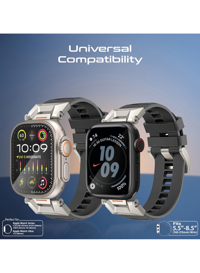 PROMATE Stylish Mechanical and Sporty Design Apple Watch Band with Flexible Multi-Hole Strap and Premium FKM Fluoro-Rubber, Universal Compatibility with All Apple Watch Sizes and Series, Long-Lasting Durability- SilicaBand-Pro Black - Image 4