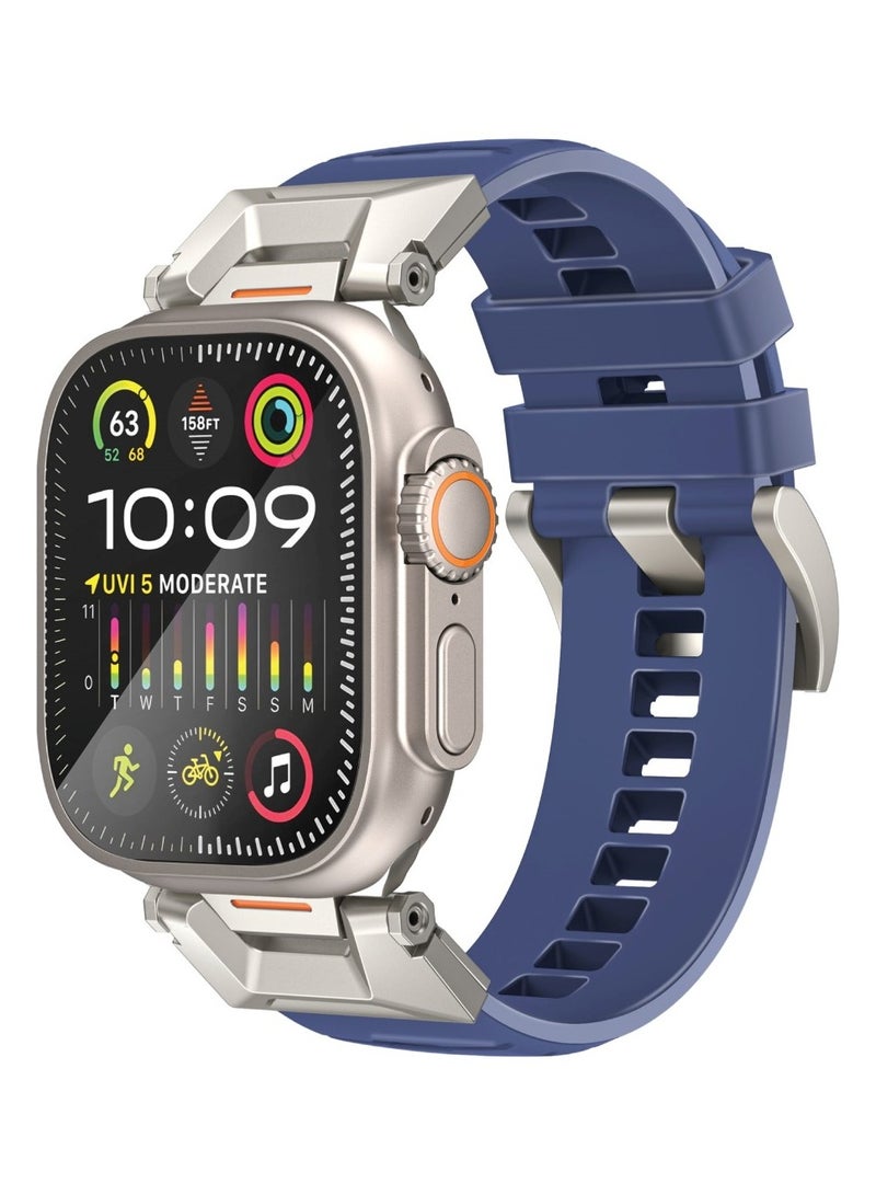 PROMATE Stylish Mechanical and Sporty Design Apple Watch Band with Flexible Multi-Hole Strap and Premium FKM Fluoro-Rubber, Universal Compatibility with All Apple Watch Sizes and Series, Long-Lasting Durability- SilicaBand-Pro Navy Blue - Image 1