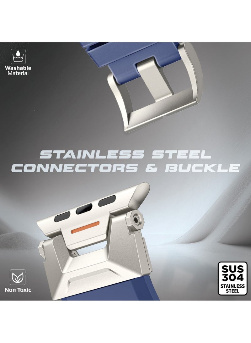 PROMATE Stylish Mechanical and Sporty Design Apple Watch Band with Flexible Multi-Hole Strap and Premium FKM Fluoro-Rubber, Universal Compatibility with All Apple Watch Sizes and Series, Long-Lasting Durability- SilicaBand-Pro Navy Blue - Image 3