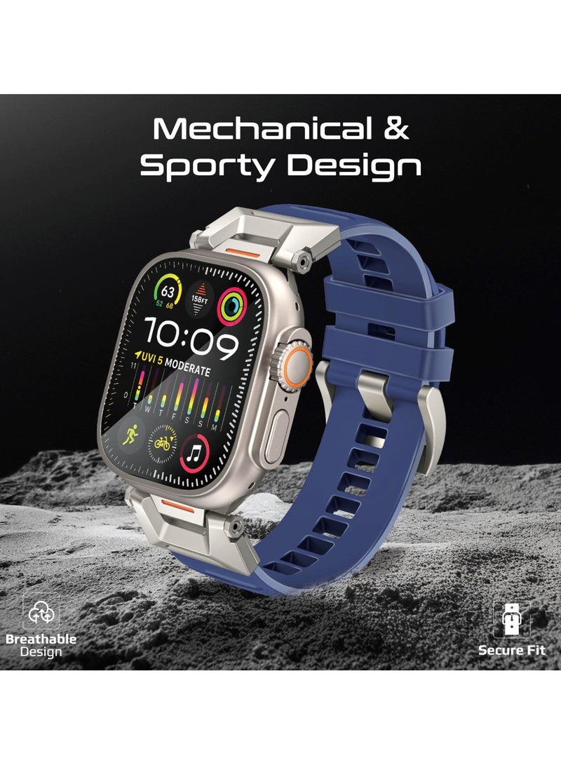 PROMATE Stylish Mechanical and Sporty Design Apple Watch Band with Flexible Multi-Hole Strap and Premium FKM Fluoro-Rubber, Universal Compatibility with All Apple Watch Sizes and Series, Long-Lasting Durability- SilicaBand-Pro Navy Blue - Image 2