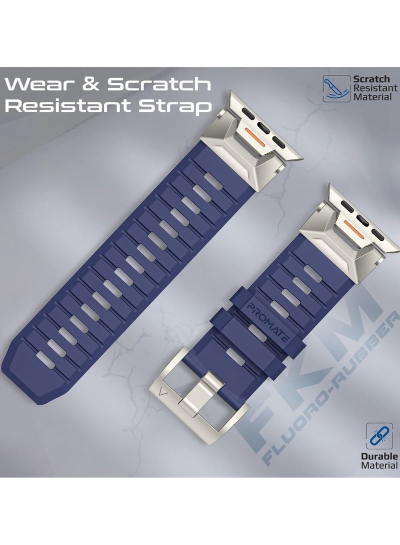 PROMATE Stylish Mechanical and Sporty Design Apple Watch Band with Flexible Multi-Hole Strap and Premium FKM Fluoro-Rubber, Universal Compatibility with All Apple Watch Sizes and Series, Long-Lasting Durability- SilicaBand-Pro Navy Blue - Image 5