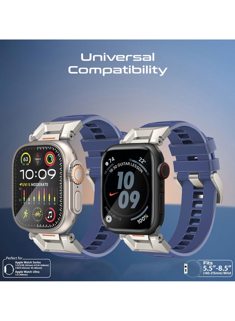 PROMATE Stylish Mechanical and Sporty Design Apple Watch Band with Flexible Multi-Hole Strap and Premium FKM Fluoro-Rubber, Universal Compatibility with All Apple Watch Sizes and Series, Long-Lasting Durability- SilicaBand-Pro Navy Blue - Image 4