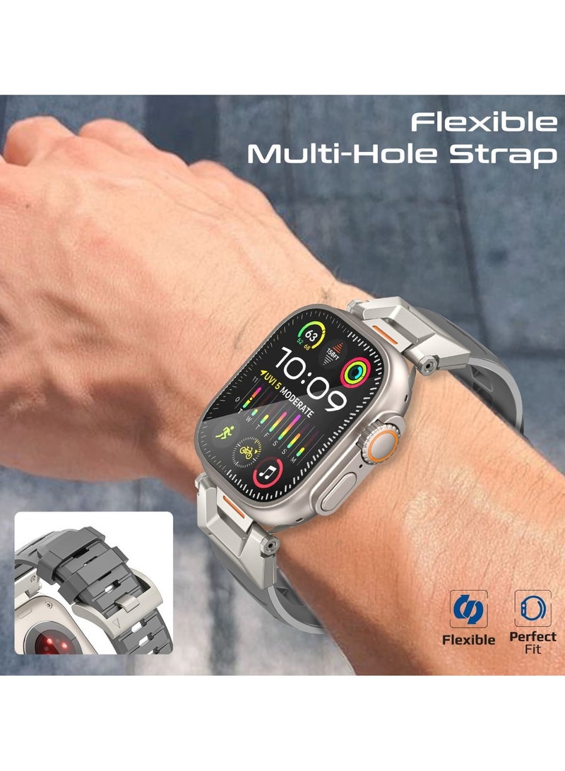 PROMATE - Stylish Mechanical and Sporty Design Apple Watch Band with Flexible Multi-Hole Strap and Premium FKM Fluoro-Rubber, Universal Compatibility with All Apple Watch Sizes and Series, Long-Lasting Durability- SilicaBand-Pro Grey - Image 1