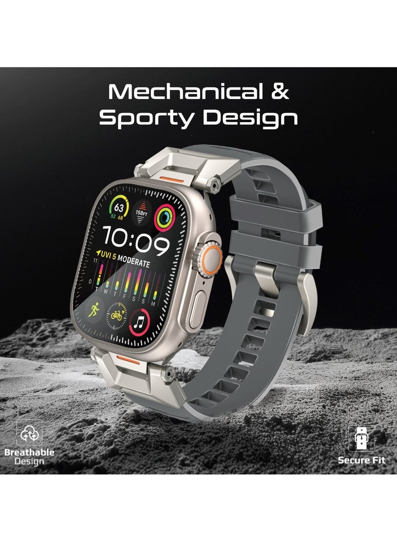 PROMATE - Stylish Mechanical and Sporty Design Apple Watch Band with Flexible Multi-Hole Strap and Premium FKM Fluoro-Rubber, Universal Compatibility with All Apple Watch Sizes and Series, Long-Lasting Durability- SilicaBand-Pro Grey - Image 1