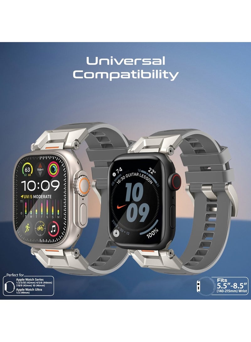 PROMATE - Stylish Mechanical and Sporty Design Apple Watch Band with Flexible Multi-Hole Strap and Premium FKM Fluoro-Rubber, Universal Compatibility with All Apple Watch Sizes and Series, Long-Lasting Durability- SilicaBand-Pro Grey - Image 1