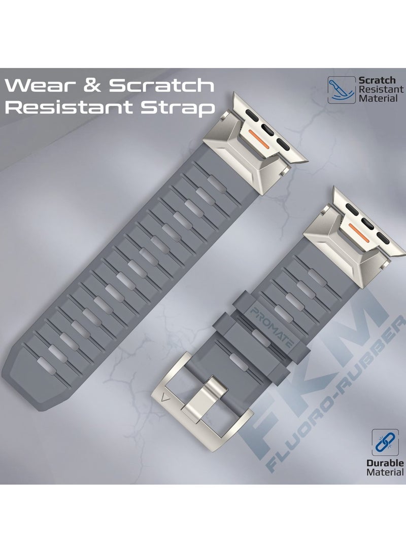PROMATE - Stylish Mechanical and Sporty Design Apple Watch Band with Flexible Multi-Hole Strap and Premium FKM Fluoro-Rubber, Universal Compatibility with All Apple Watch Sizes and Series, Long-Lasting Durability- SilicaBand-Pro Grey - Image 1
