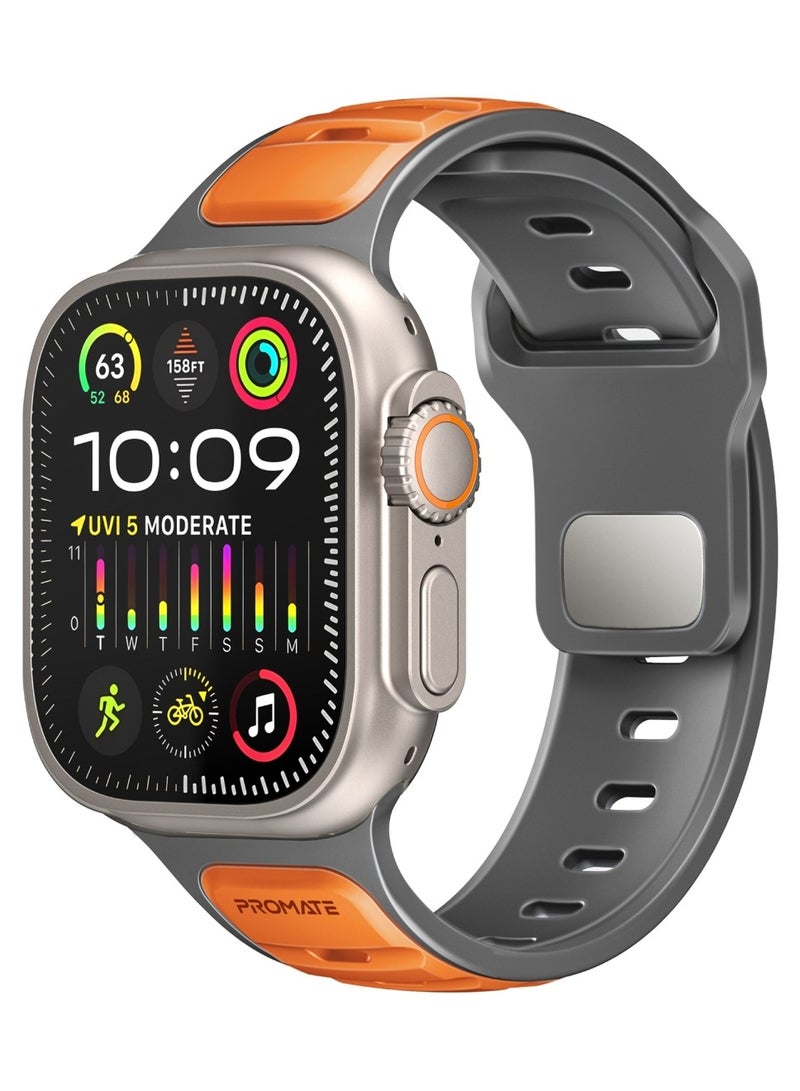بروميت Dual-Colour Apple Watch Band with Dust-Proof UV Treated Surface, Rust-Resistant Stainless-Steel Buckle, Durable Silicone Construction, Stylish Sporty Design for All Sizes and Series Compatibility, SiliBand-DC Orange - Image 1