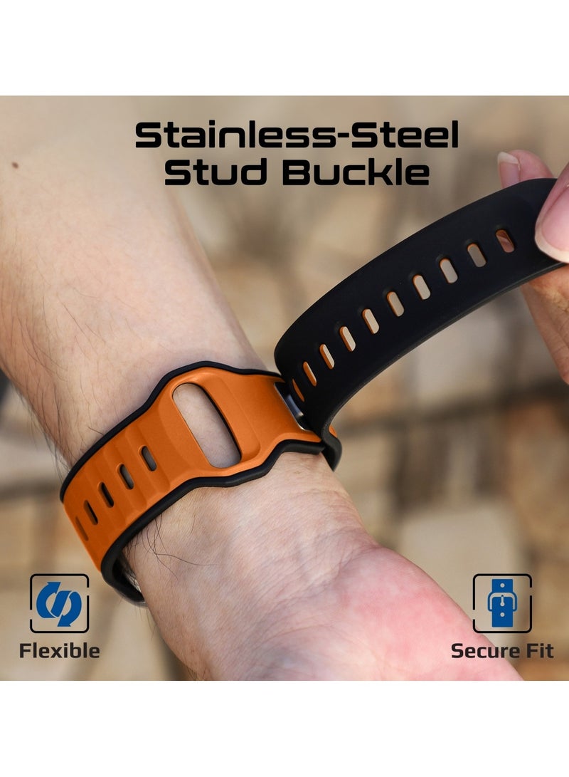 بروميت Dual-Colour Apple Watch Band with Dust-Proof UV Treated Surface, Rust-Resistant Stainless-Steel Buckle, Durable Silicone Construction, Stylish Sporty Design for All Sizes and Series Compatibility, SiliBand-DC Orange - Image 4