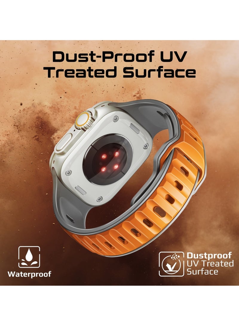 بروميت Dual-Colour Apple Watch Band with Dust-Proof UV Treated Surface, Rust-Resistant Stainless-Steel Buckle, Durable Silicone Construction, Stylish Sporty Design for All Sizes and Series Compatibility, SiliBand-DC Orange - Image 3