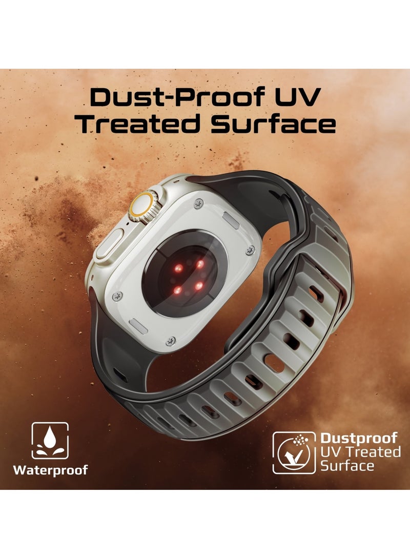 بروميت Dual-Colour Apple Watch Band with Dust-Proof UV Treated Surface, Rust-Resistant Stainless-Steel Buckle, Durable Silicone Construction, Stylish Sporty Design for All Sizes and Series Compatibility, SiliBand-DC Black - Image 3