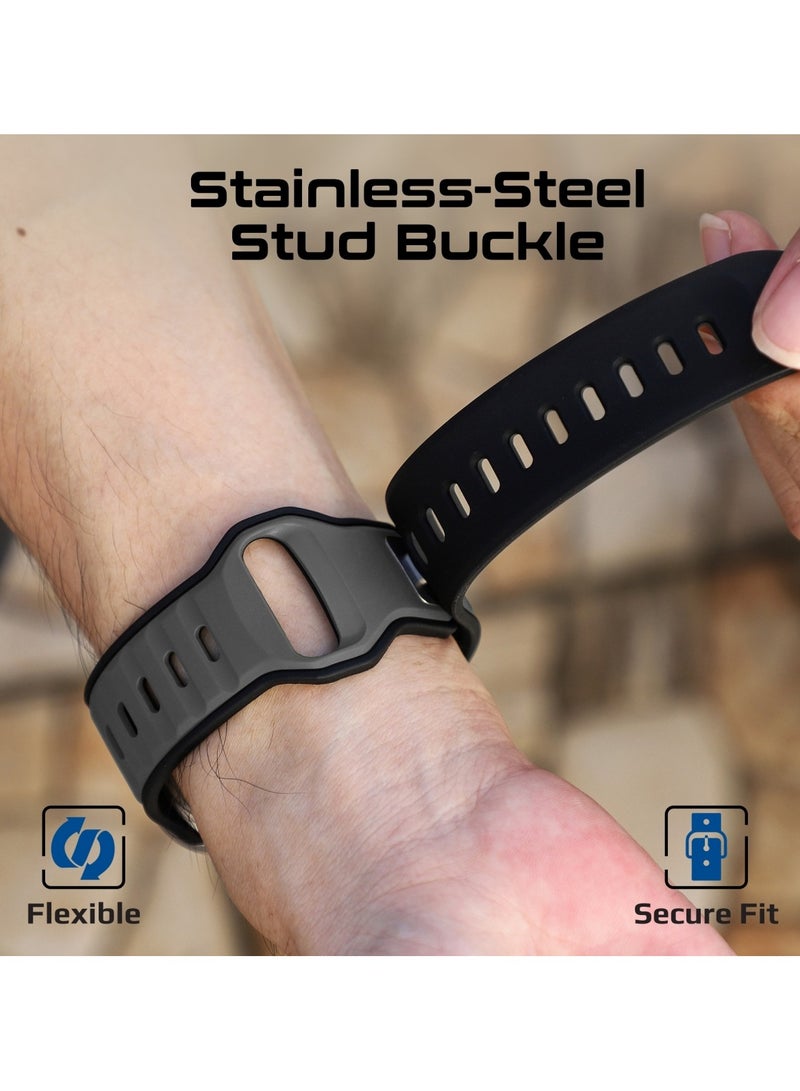 بروميت Dual-Colour Apple Watch Band with Dust-Proof UV Treated Surface, Rust-Resistant Stainless-Steel Buckle, Durable Silicone Construction, Stylish Sporty Design for All Sizes and Series Compatibility, SiliBand-DC Black - Image 4