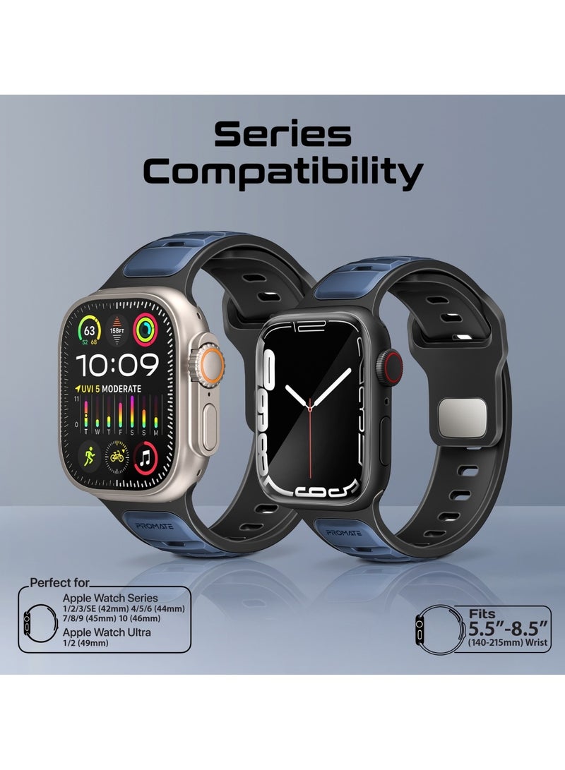 PROMATE - Dual-Colour Apple Watch Band with Dust-Proof UV Treated Surface, Rust-Resistant Stainless-Steel Buckle, Durable Silicone Construction, Stylish Sporty Design for All Sizes and Series Compatibility, SiliBand-DC Blue - Image 1