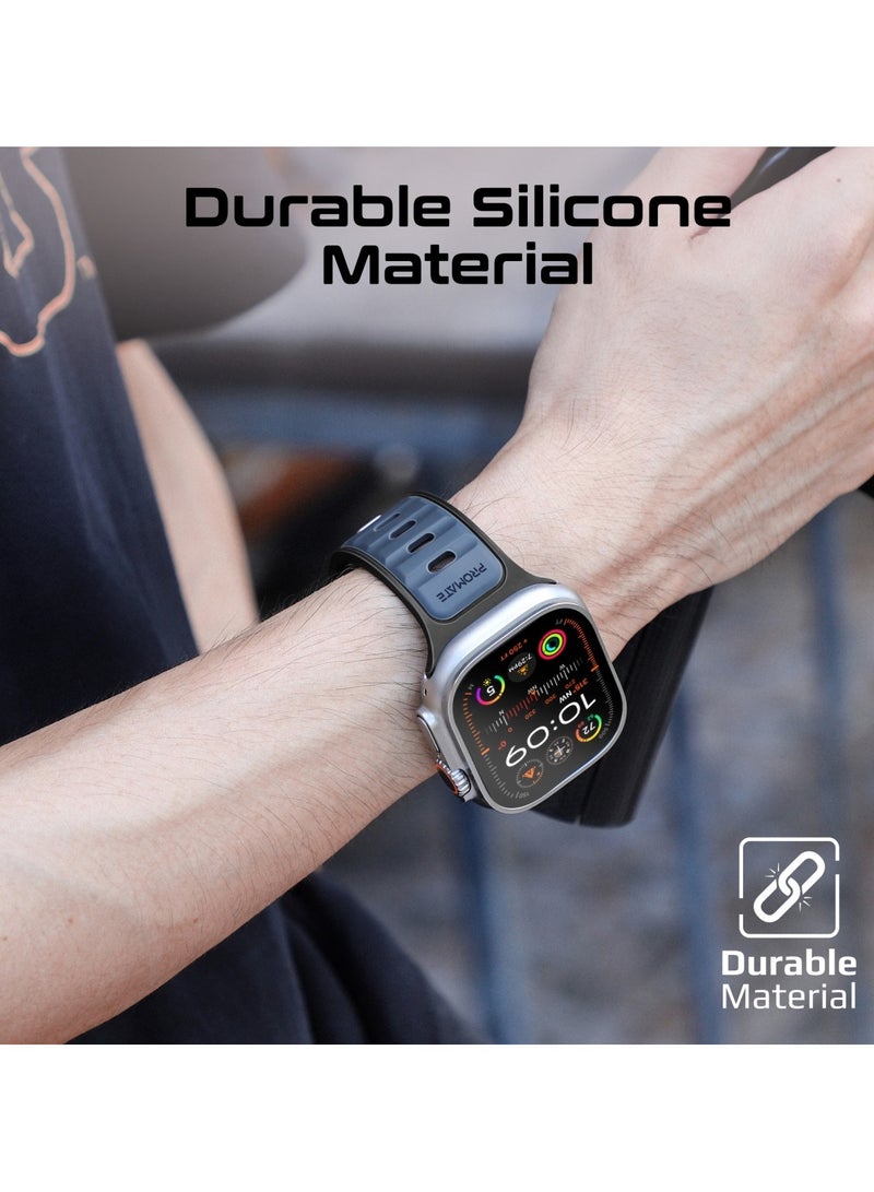 PROMATE - Dual-Colour Apple Watch Band with Dust-Proof UV Treated Surface, Rust-Resistant Stainless-Steel Buckle, Durable Silicone Construction, Stylish Sporty Design for All Sizes and Series Compatibility, SiliBand-DC Blue - Image 1