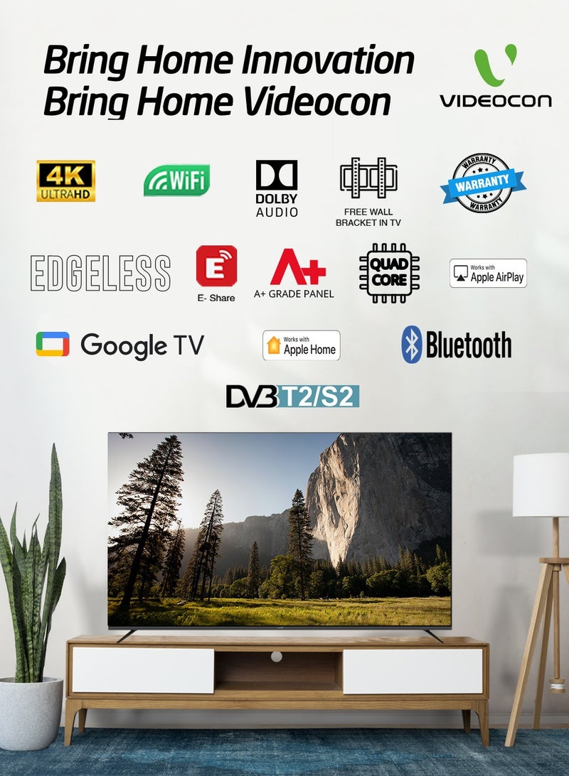 VIDEOCON 50 Inch Edgeless 4K UHD Official Google Smart TV with JVC 2.0CH E50ELGT1100+Soundbar Black - Image 2