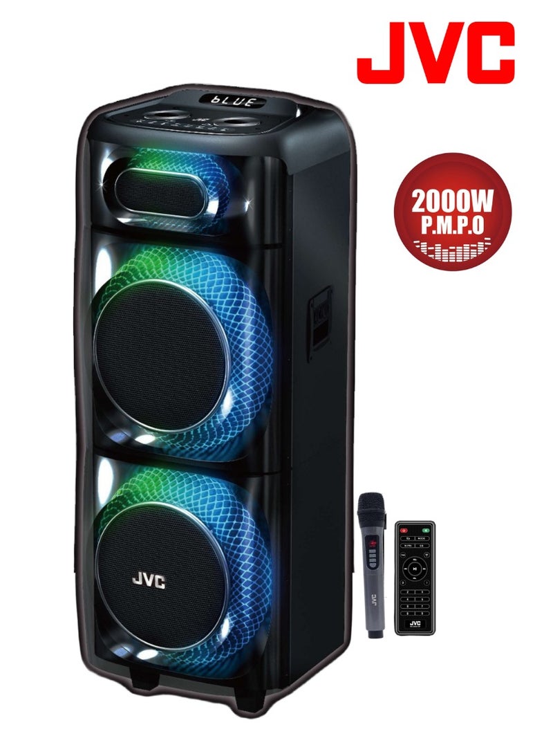 جي في سي مكبر صوت محمول بلوتوث للحفلات / 2000 واط PMPO / مكبر صوت 10"*2 / بطارية طاقة 8000 مللي أمبير مع ميكروفون لاسلكي وجهاز تحكم عن بعد - XS-N178 - Image 1