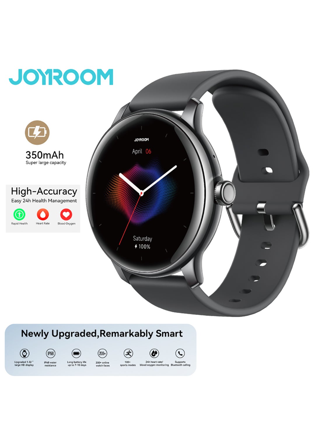 JOYROOM 350 mAh JR-FC1 PRO 1.32” Screen Classic Series Smart Watches for Men & Women Smartwatch with Bluetooth Make/Answer Calls Fitness Modes and Sleep Modes Multi-app Message Reminder and languages Arabic, English Etc Black 