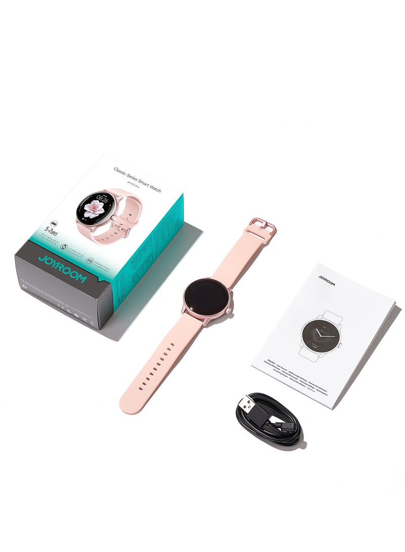 جوي روم - 350 mAh JR-FC1 PRO 1.32” Screen Classic Series Smart Watches for Men & Women Smartwatch with Bluetooth Make/Answer Calls Fitness Modes and Sleep Modes Multi-app Message Reminder and languages Arabic, English Etc Rose Gold - Image 1