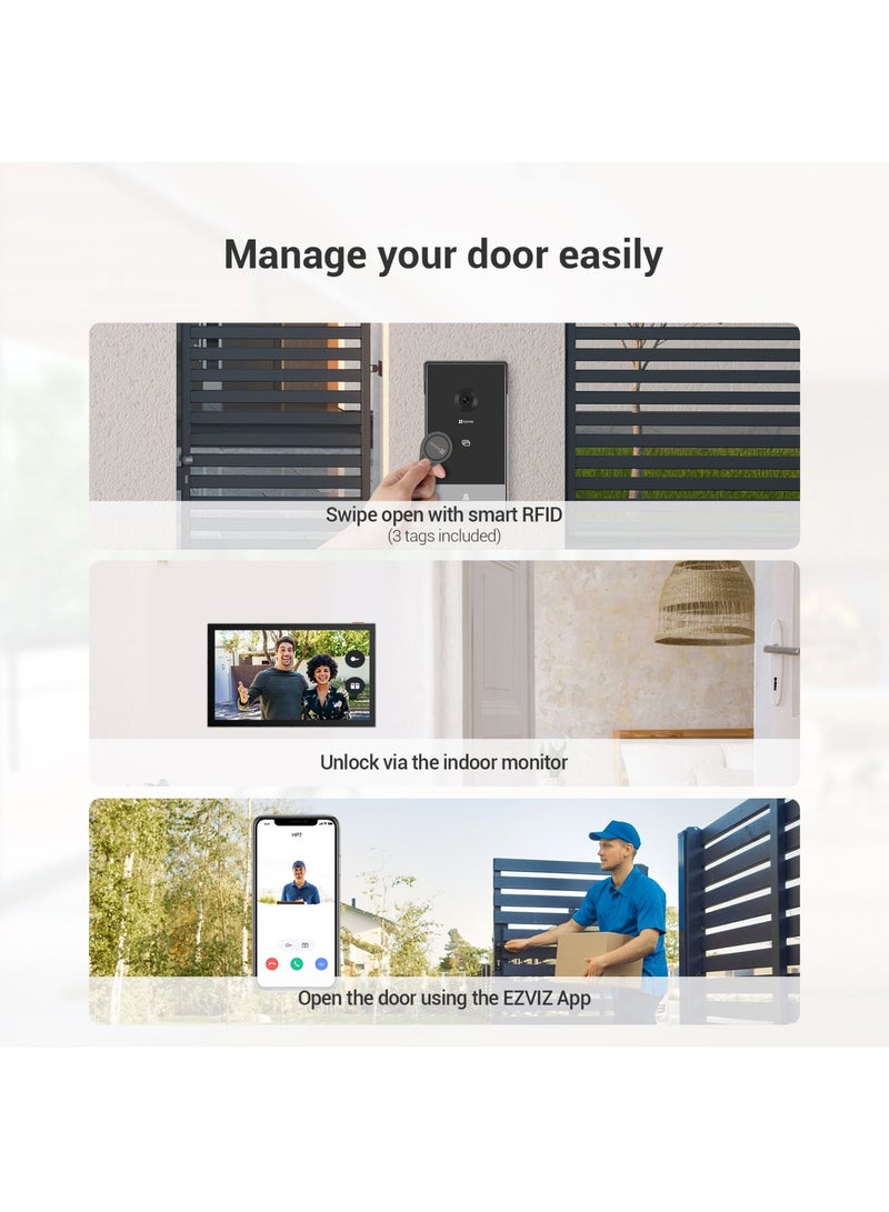 EZVIZ - CP7 Video Doorbell, 3MP 2K Smart Home Video Doorphone Camera with 7" Color Touch Screen, Remote Door/Gate Unlock, Built in Chime, Two Way Talk, Human Motion Detection, Metal Housing, Cloud/SD - Image 1