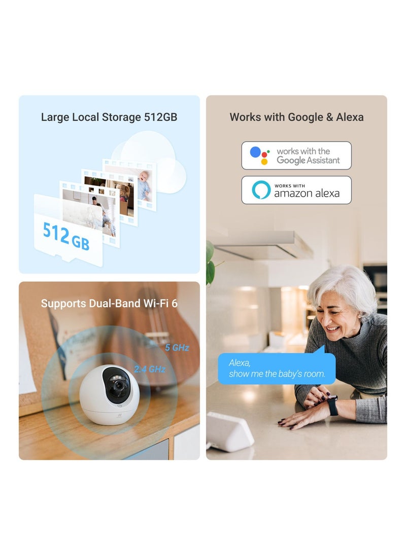EZVIZ - Security Camera C6c, 4K 8MP CCTV Camera for Home, Indoor WiFi Camera with AI Human & Pet Detection, Smart Color Night Vision, Auto-Tracking, Two Way Calling, Dual-Band Wi-Fi 6, 512GB Storage - Image 1
