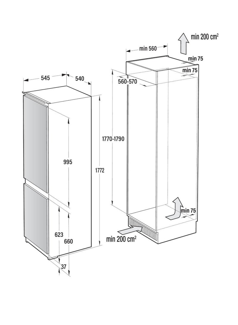 Gorenje - Refrigerator with freezer built-in, white, 60 cm, Total net volume: 243 l, no frost, led light, 2 freezer drawer, 4 fridge shelves - NRKI4181P1 24 L NRKI4181P1 white - Image 1