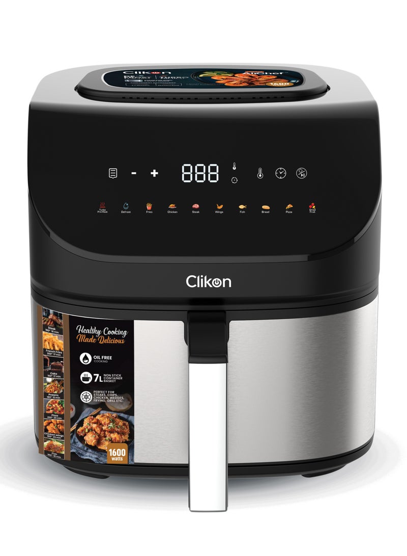 كليكون Air Fryer, 1600W, 7L Large Capacity, Digital Touch Control, 10 Preset Functions, 60 MinuteTimer, Overheating Protection,Turbo Pre Heat,De frost Function 7 L 1600 W CK368 Black/Silver - Image 5