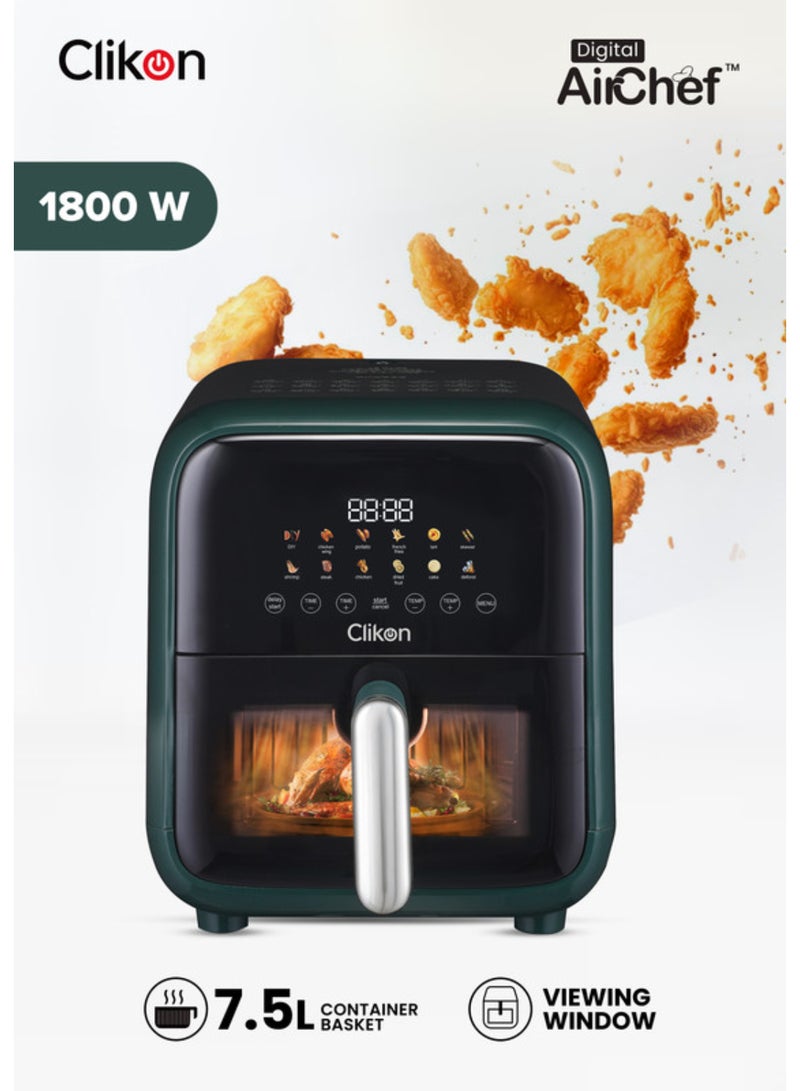 كليكون Air Fryer, 1700W, 7.5L Large Capacity, Digital Touch Control, Multi Functions, Overheating Protection 7.5 L 1700 W CK371 Green - Image 1
