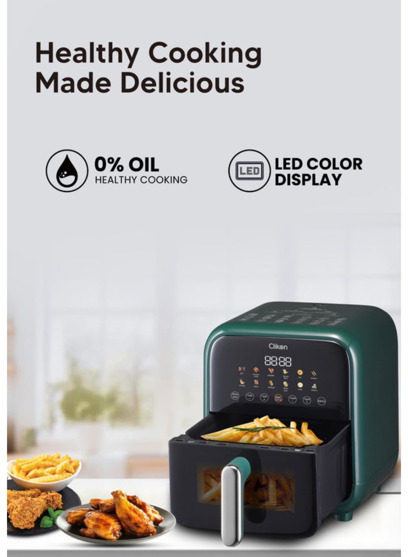 كليكون Air Fryer, 1700W, 7.5L Large Capacity, Digital Touch Control, Multi Functions, Overheating Protection 7.5 L 1700 W CK371 Green - Image 2