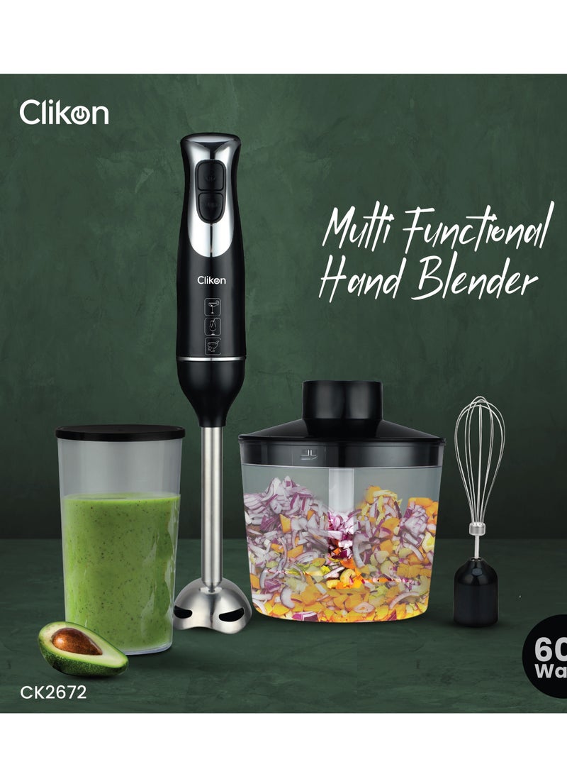 كليكون Hand Blender - Powerful Copper Motor & Stainless Steel Blades with 2 Speed for Baby Food, Soup, Juice | Chopper Bowl & Electric Egg Whisk - 2 Years Warranty CK2672 Black  - Image 1