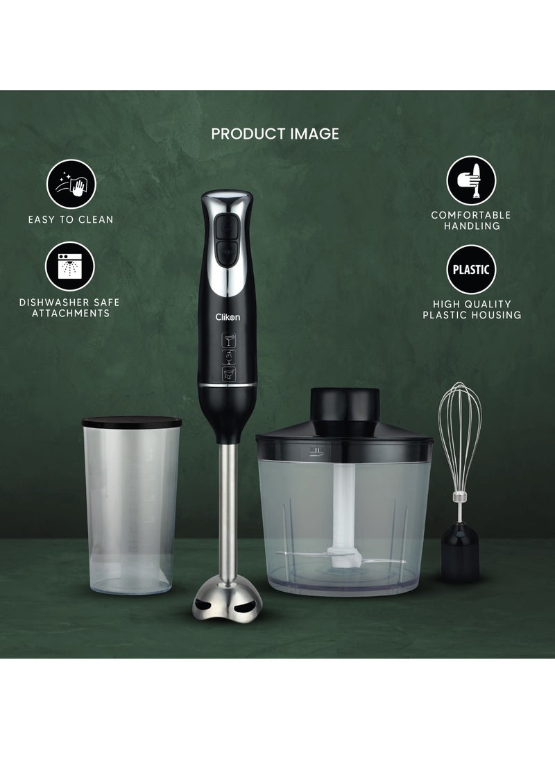 كليكون Hand Blender - Powerful Copper Motor & Stainless Steel Blades with 2 Speed for Baby Food, Soup, Juice | Chopper Bowl & Electric Egg Whisk - 2 Years Warranty CK2672 Black  - Image 3