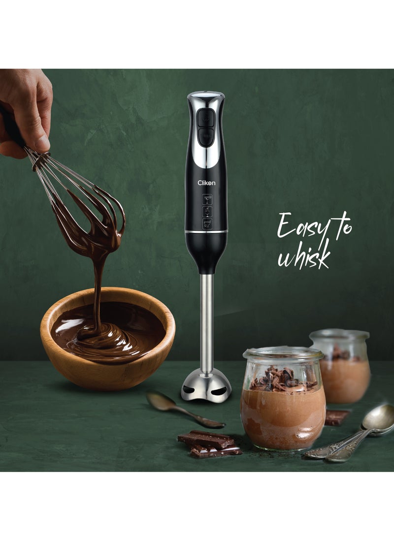 كليكون Hand Blender - Powerful Copper Motor & Stainless Steel Blades with 2 Speed for Baby Food, Soup, Juice | Chopper Bowl & Electric Egg Whisk - 2 Years Warranty CK2672 Black  - Image 2