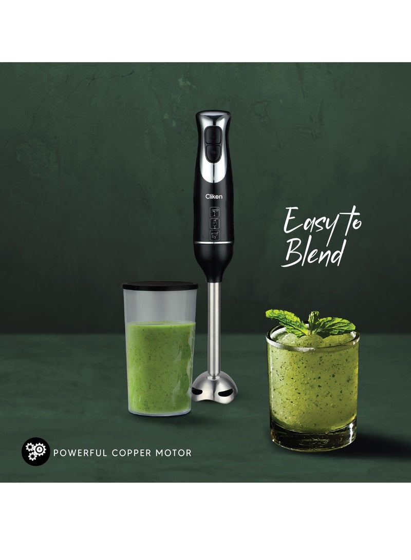 كليكون Hand Blender - Powerful Copper Motor & Stainless Steel Blades with 2 Speed for Baby Food, Soup, Juice | Chopper Bowl & Electric Egg Whisk - 2 Years Warranty CK2672 Black  - Image 4