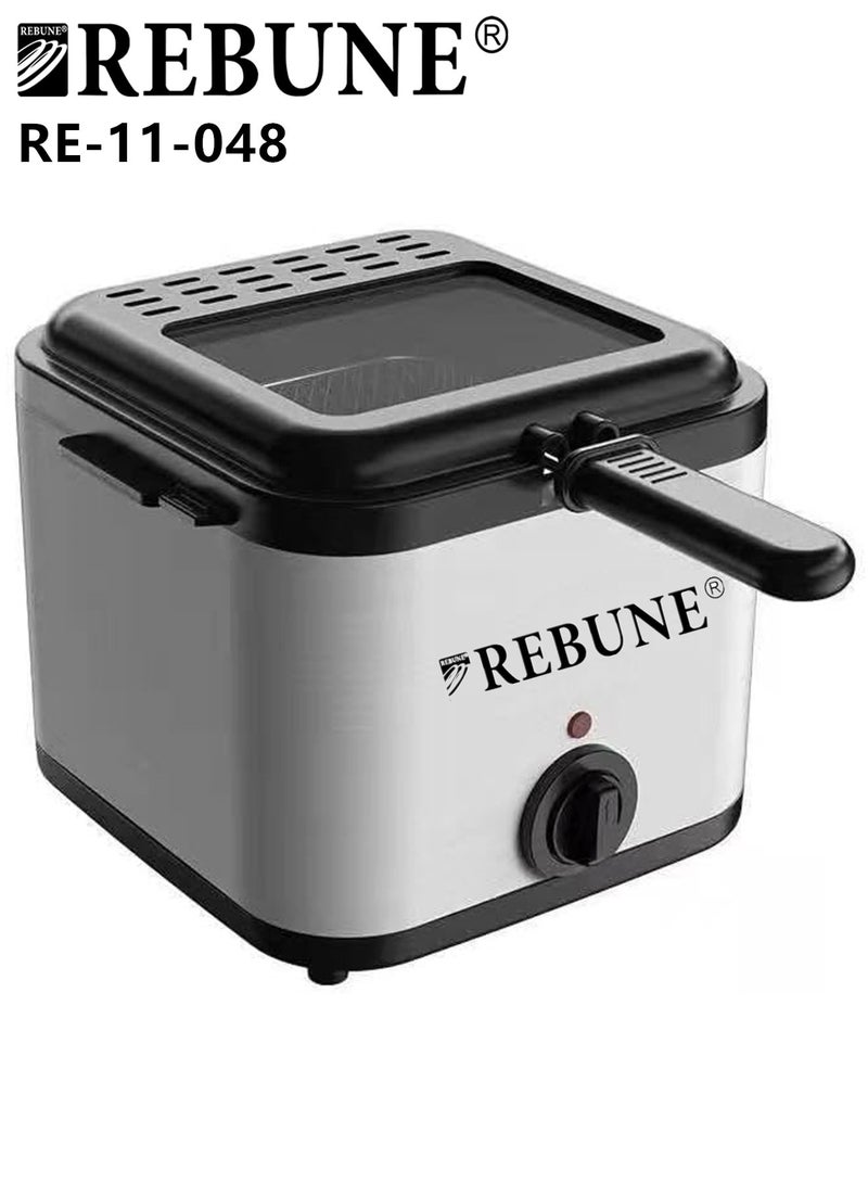 REBUNE 1800W Electric Deep Fryer 2.5L Visual Skylight Quick Cooking Oil Saving Home Use 2.5 L 1800 W RE-11-048 1800W Electric Deep Fryer Black and Silver - Image 1