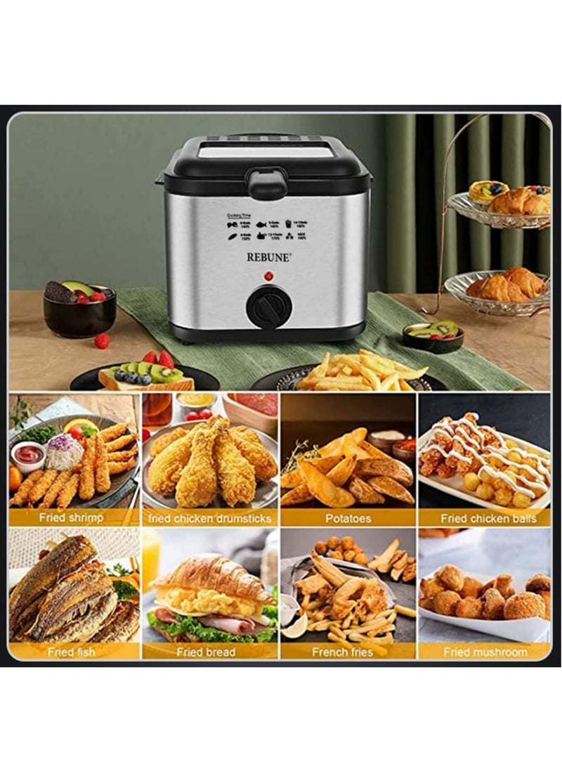 REBUNE 1800W Electric Deep Fryer 2.5L Visual Skylight Quick Cooking Oil Saving Home Use 2.5 L 1800 W RE-11-048 1800W Electric Deep Fryer Black and Silver - Image 3