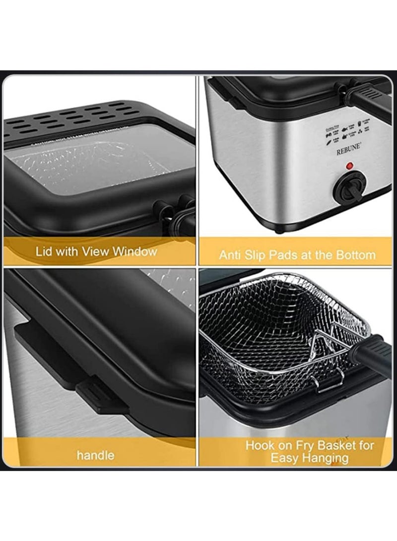 REBUNE 1800W Electric Deep Fryer 2.5L Visual Skylight Quick Cooking Oil Saving Home Use 2.5 L 1800 W RE-11-048 1800W Electric Deep Fryer Black and Silver - Image 5